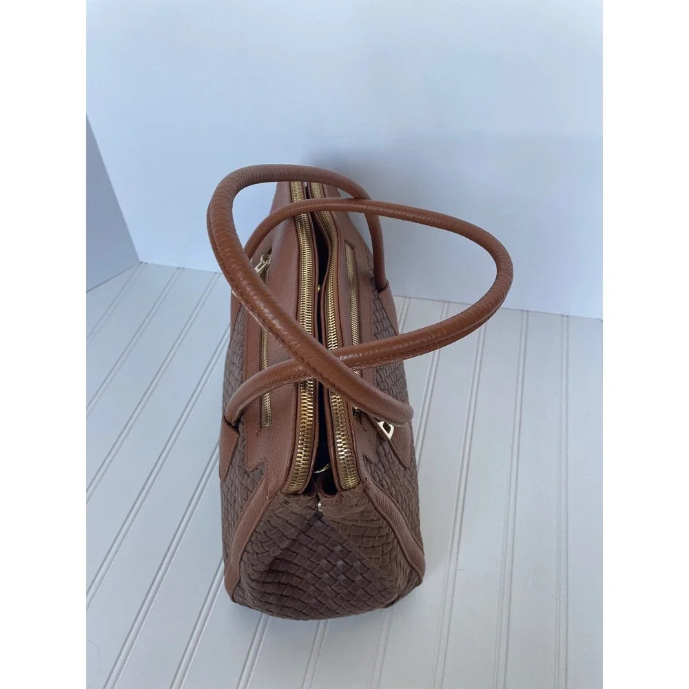 Ilenia Genuine Italian Woven Leather Brown Shoulder Bag Handmade Zip Compartment
